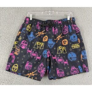Star Wars Swim Trunks Mens Medium Black Neon Galactic‎ Print Board Shorts Beach